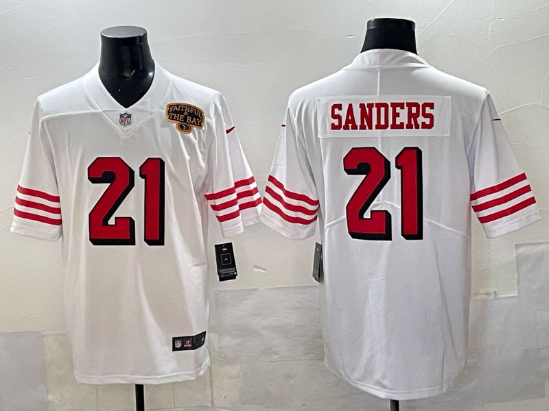 Men San Francisco 49ers #21 Sanders White Throwback Nike Limited NFL 2025 Jersey style 01